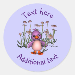 Cute Paarse Bird Daisy Flowers Personated Ronde Sticker