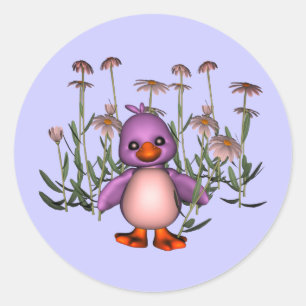 Cute Paarse Bird Daisy Flowers Ronde Sticker