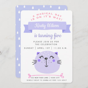 Cute Paarse Cat   Kinderen van Birthday Kaart