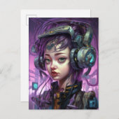 Cute Paarse Cyberpunk Girl Science Fiction Briefkaart (Voorkant / Achterkant)