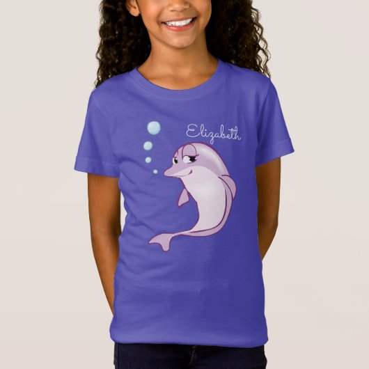 Cute Paarse Dolphin Personalized Dark T-Shirt (Voorkant)
