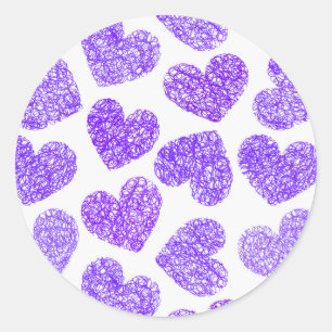 Cute Paarse Doodle Hart Valentijnsdag Patroon Ronde Sticker