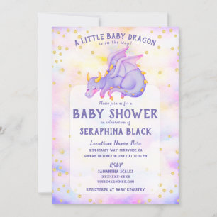 Cute Paarse Dragon Baby shower Invitation Kaart