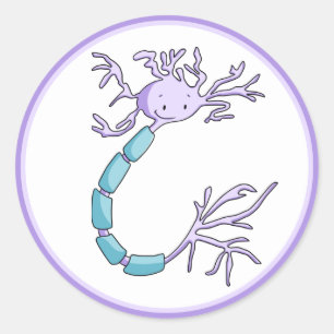 Cute Paarse en Green Neuron Cell geïllustreerd Ronde Sticker