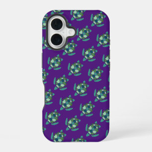 Cute Paarse en Groene Zeevaart Zee Schildpad Patro iPhone 16 Hoesje
