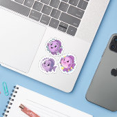 Cute Paarse Fish Sticker (Laptop met iPhone)