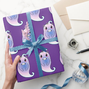 Cute Paarse Geest Halloween Cadeauverpakkings Papi Cadeaupapier