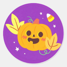 Cute Paarse Gelukkig Halloween Pompoen Stickers