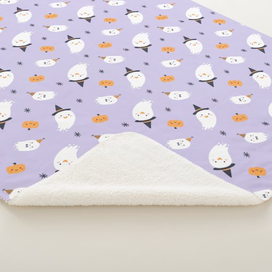 Cute Paarse Ghost en Pumpkin Sherpa Deken (3/4)
