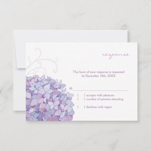 Cute Paarse Hydrangea Bloom Wedding RSVP (Voorkant)