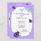 Cute Paarse Ladybug Invitation Kaart (Voorkant / Achterkant)