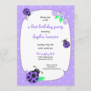 Cute Paarse Ladybug Invitation Kaart