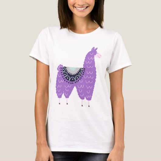 Cute Paarse Llama T-shirt (Voorkant)