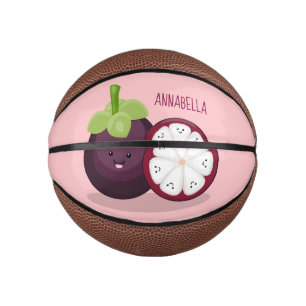 Cute paarse mangosteen cartoon afbeelding basketbal