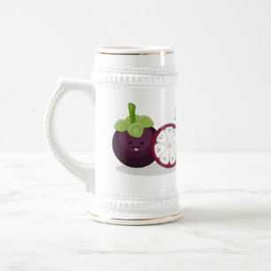 Cute paarse mangosteen cartoon afbeelding bierpul