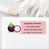 Cute paarse mangosteen cartoon afbeelding etiket (Insitu)