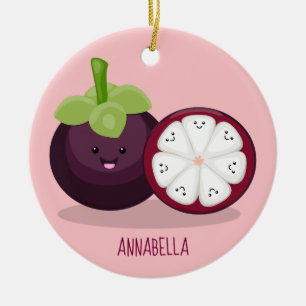 Cute paarse mangosteen cartoon afbeelding keramisch ornament