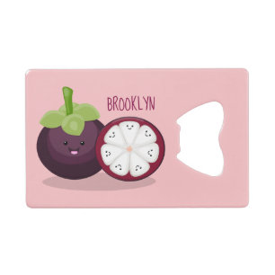 Cute paarse mangosteen cartoon afbeelding kredietkaart flessenopener