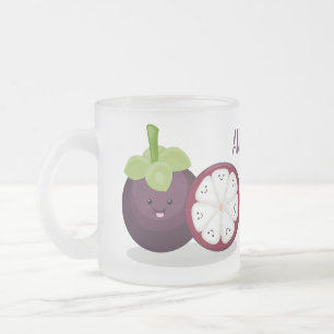 Cute paarse mangosteen cartoon afbeelding matglas koffiemok