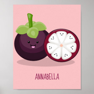 Cute paarse mangosteen cartoon afbeelding poster