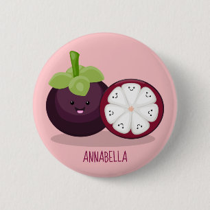 Cute paarse mangosteen cartoon afbeelding ronde button 5,7 cm