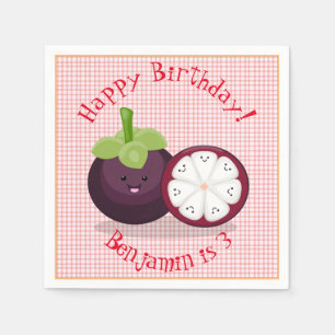 Cute paarse mangosteen cartoon afbeelding servet