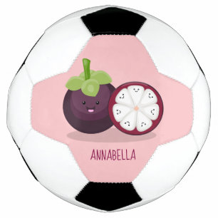 Cute paarse mangosteen cartoon afbeelding voetbal
