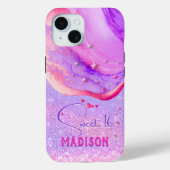 Cute paarse marmer glitter monogram Case-Mate iPhone case (Achterkant)