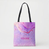 Cute paarse marmer glitter monogram draagtas (Voorkant)