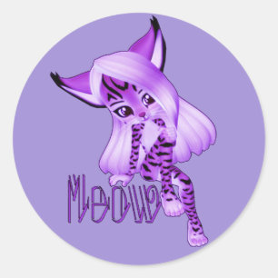 Cute Paarse Meow Tiger Cat Stickers
