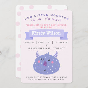 Cute Paarse Monster Uitnodiging tot Baby shower