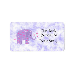 Cute Paarse olifant Bookplaat Etiket
