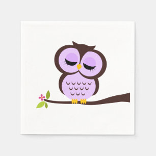 Cute Paarse Owl Servetten