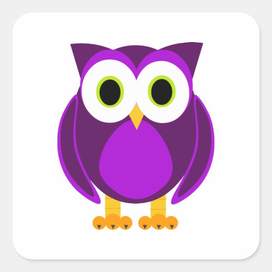 Cute Paarse Owl Vierkante Sticker (Voorkant)