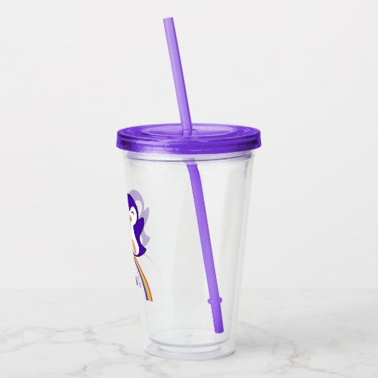 Cute Paarse Penguin Lover Rainbow Custom Acryl Drinkbeker (Links)