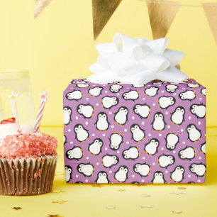 Cute paarse pinguïn patroon cadeaupapier