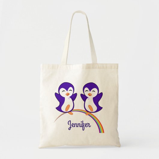 Cute Paarse Pinguïn Persoonlijke Naam Tote Bag (Voorkant)