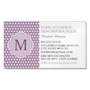 Cute Paarse Polka Dot with Girly Monogram Boutique Visitekaartje Magneet