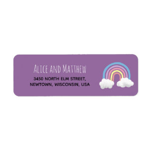 Cute Paarse Rainbow Baby shower Return Address Etiket