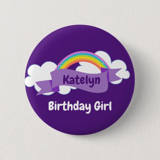 Cute Paarse Rainbow Birthday Girl Aangepaste naam Ronde Button 5,7 Cm (Voorkant)