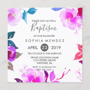 Cute Paarse Roos Floral Girl Baptism Invite Kaart
