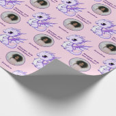 Cute Paarse roze Chibi Dragon Custom Photo Text Cadeaupapier (Hoek)