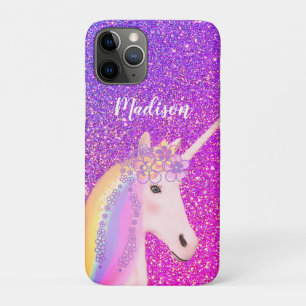 Cute Paarse roze glitter Unicorn Personalized iPhone 11 Pro Hoesje