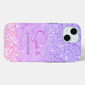 Cute paarse roze glitter verjaardagsmonogram Case-Mate iPhone case (Achterkant (horizontaal))