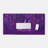 Cute Paarse roze Unicorn Glitter Driemonogram Bureaumat (Keyboard & Muis)