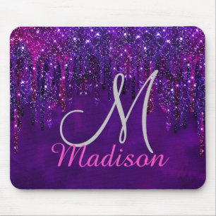 Cute Paarse roze Unicorn Glitter Driemonogram Muismat