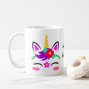 Cute Paarse roze Unicorn Red Flower Personated Koffiemok
