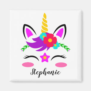 Cute Paarse roze Unicorn Red Flower Personated Magneet