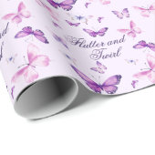 Cute Paarse Roze Vlinder Kinderen Verjaardag Cadeaupapier (Rol Hoek)