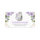 Cute Paarse Rozen Greenery Slaapend Baby Elephant Etiket (Voorkant)